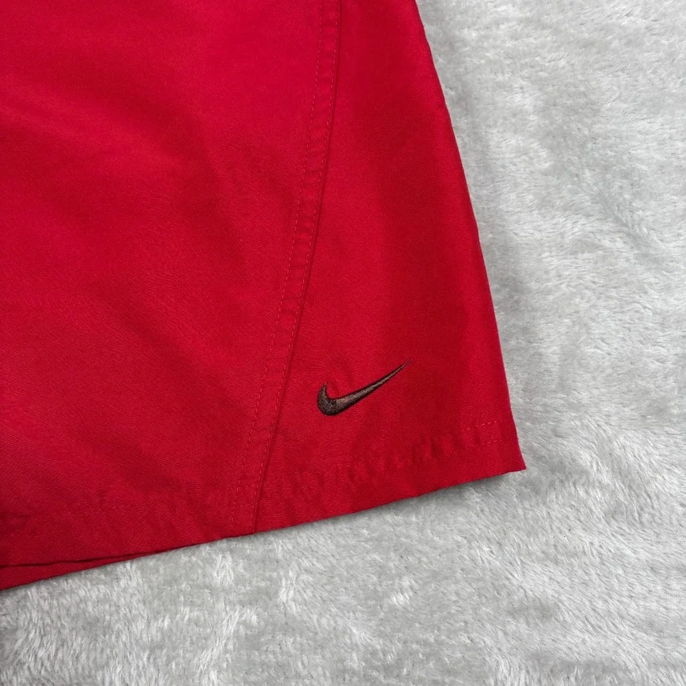 Vintage Nike Swim Shorts Men Small Red Black Silver Tag Board Trunks Embroidered